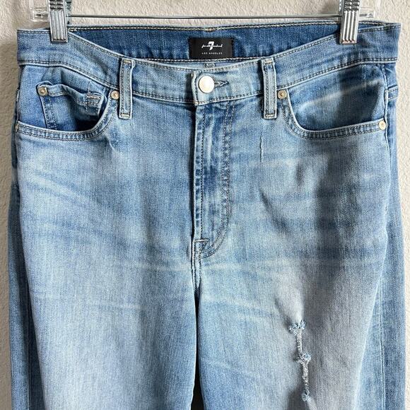 7 For All Mankind the Jo Jeans Women's 31 Wide Leg Destroyed Step Hem Stretch - Picture 2 of 8